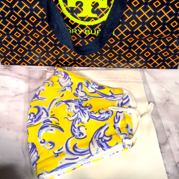 Tory Burch Accessories - Tory Burch yellow, blue & white swirl face mask